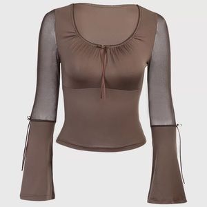 Shirt Mesh bell sleeve brown womens top clothing